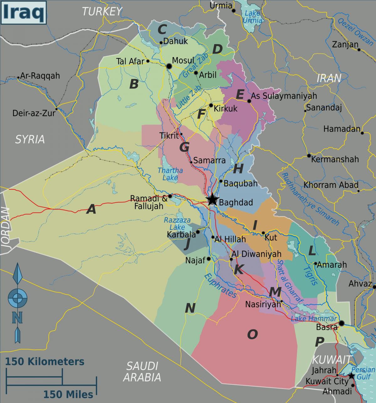 Kaart Iraagi piirkondades